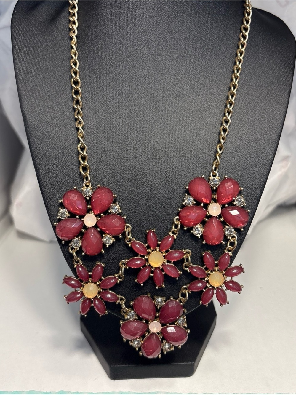 Gold-Tone Red Floral Statement Necklace - Women Jewelry